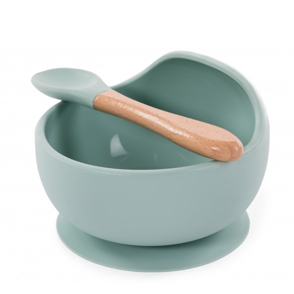 Castronel cu ventuza si lingurita BO Jungle, din silicon, Albastru