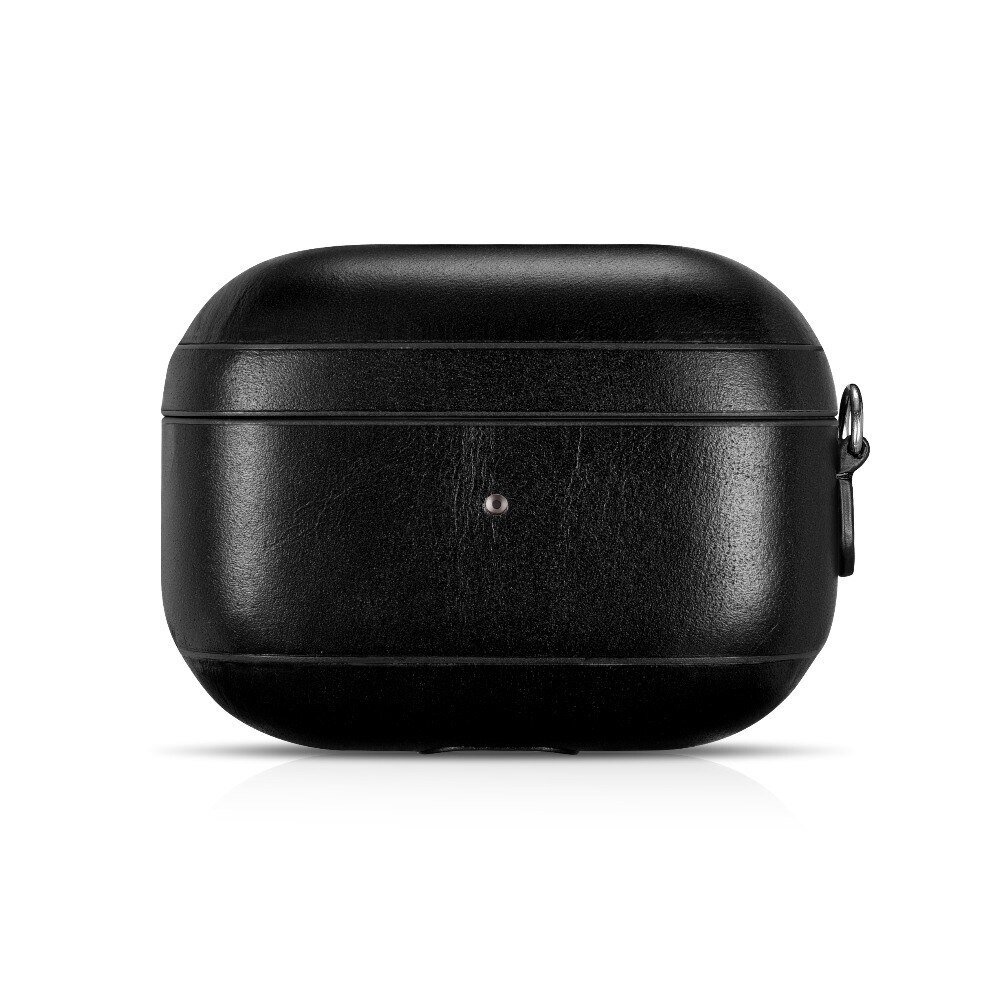 Carcasa, husa AirPods Pro, iCarer Vintage, din piele naturala, interior microfibra, decupaj indicator LED, curelusa detasabila, Negru