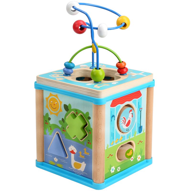 Cub educativ Montessori din lemn, cu animale de la ferma