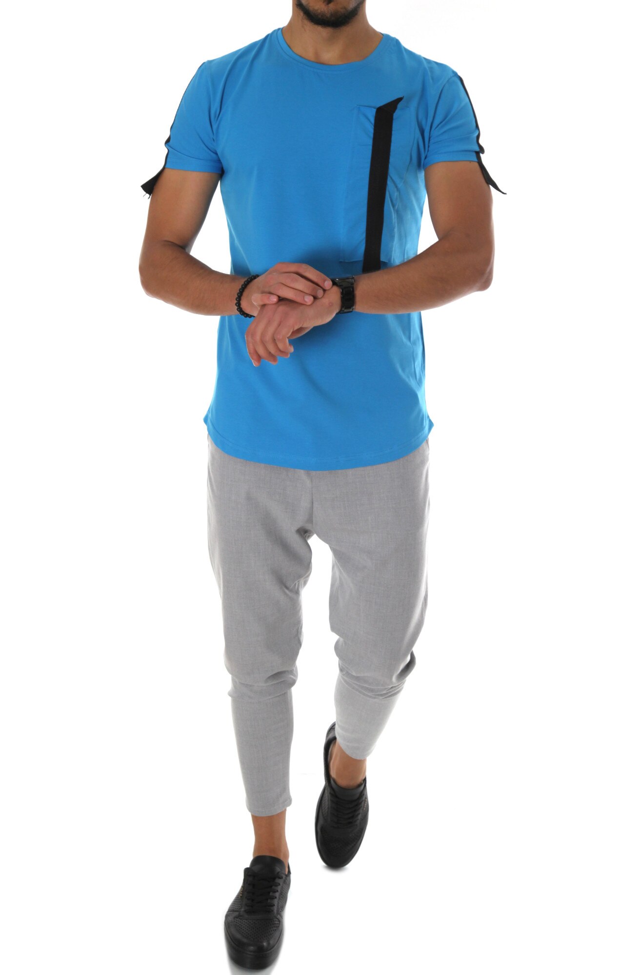 Tricou B1134, slim fit, pentru barbati, Albastru