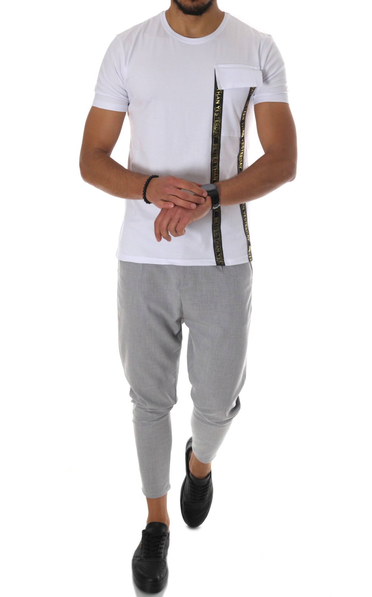 Tricou B1136, slim fit, pentru barbati, Alb