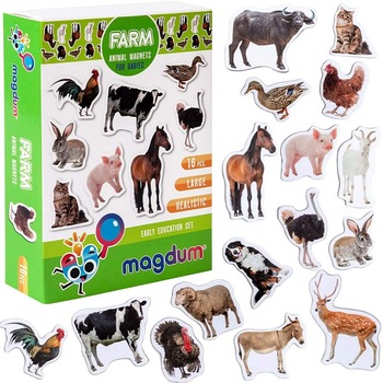 Set magneti de jucarie, MAGDUM, Farm Animals Photo, Multicolor, 16 piese,17x12x3.7 cm Set magneti de jucarie, MAGDUM, Farm Animals Photo, Multicolor, 16 piese,17x12x3.7 cm