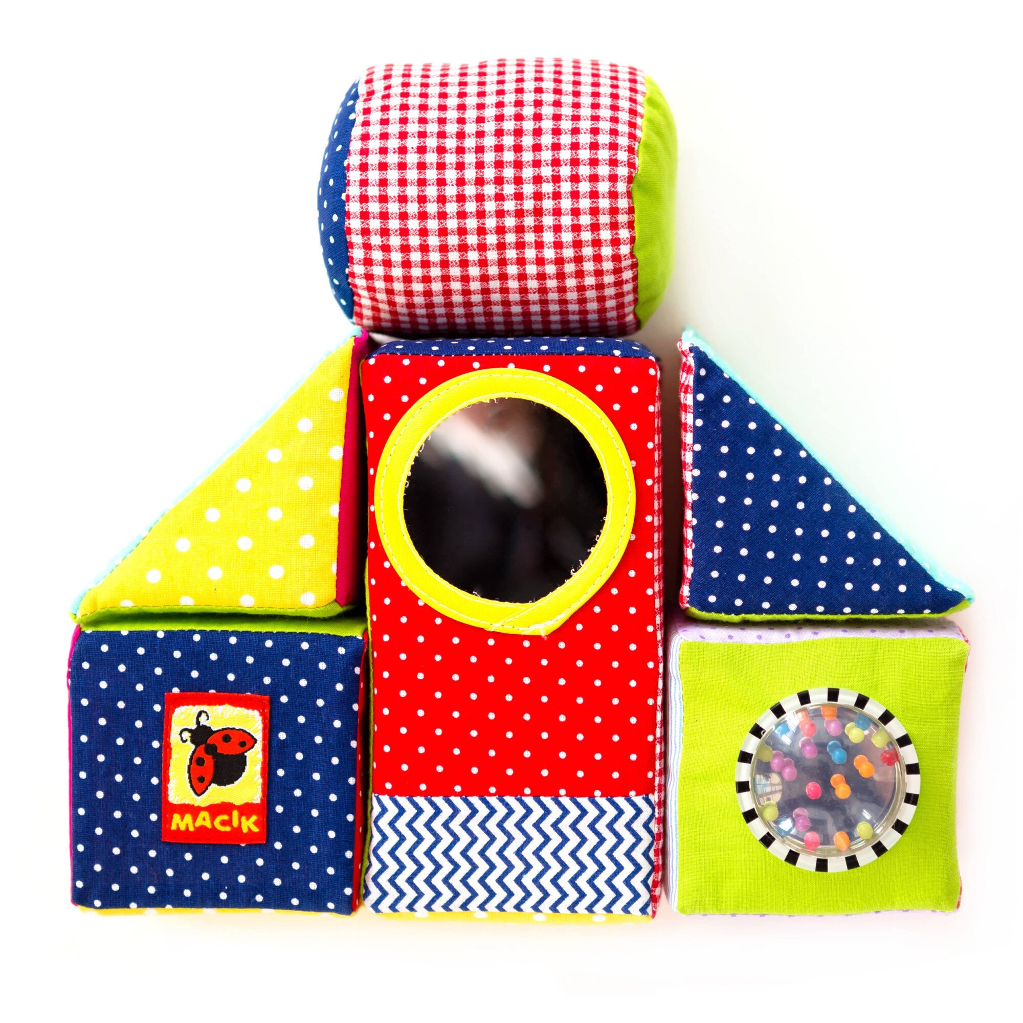 Set interactiv pentru bebelusi, MACIK, Soft Cube Blocks, Multicolor, 6 piese, Multicolor, Bumbac, 3 luni+