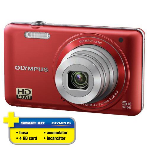 Aparat foto digital Olympus VG-130, 14.0 MP, Red + card SD 4GB +