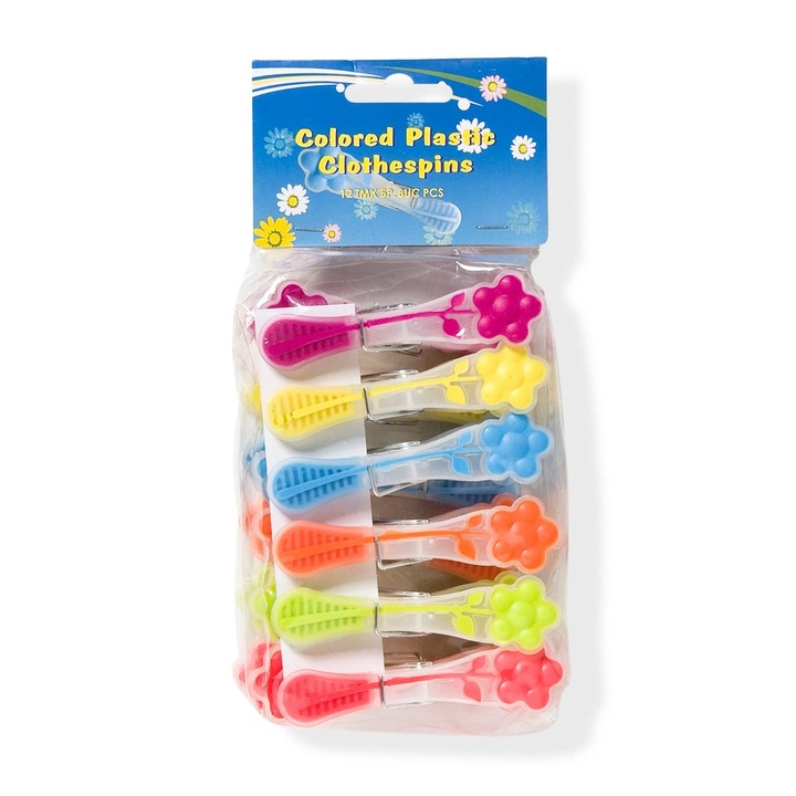 Set 12 carlige de plastic pentru rufe in forma de flori, DecorCasa