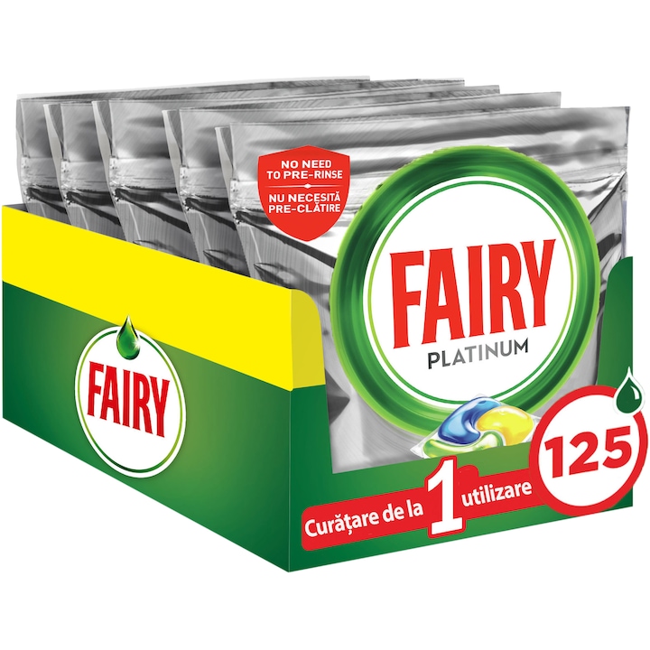 Капсули за почистване на съдове Fairy Platinum, 125 броя