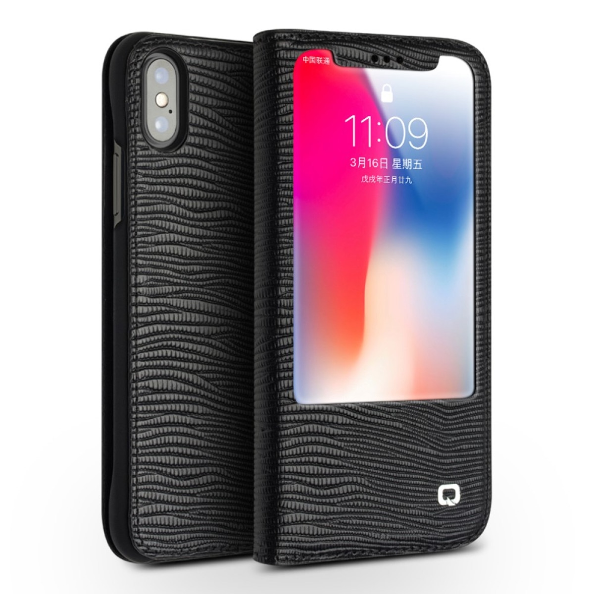 Husa iPhone X/Xs 5.8'' Lizard Texture Qialino Neagra