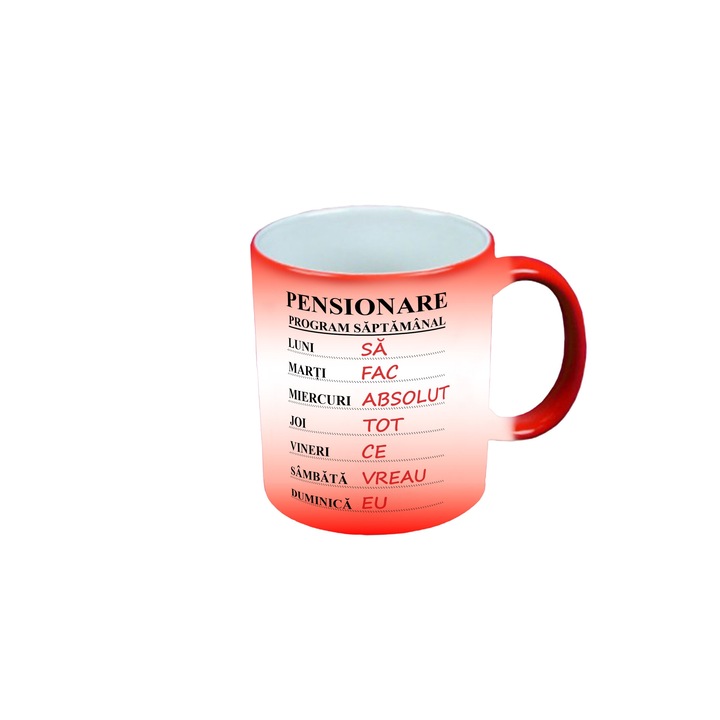 Cana personalizata termosensibila rosie, Pensionare, 300 ml