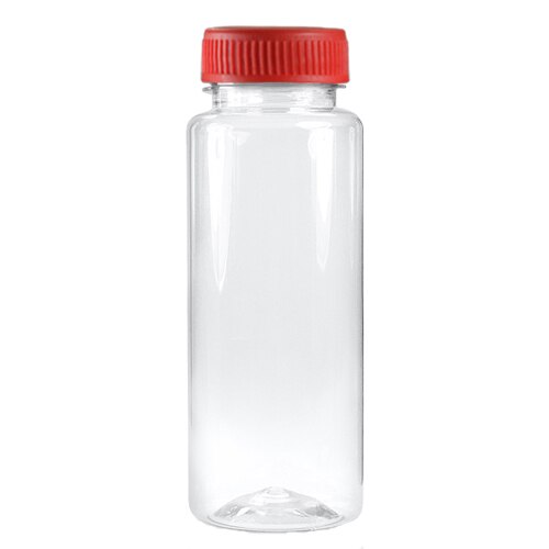 Flacoane 250ml, pet transparent, rotunde, capac rosu F38mm, ambalate in cutie de carton, 150 buc/set