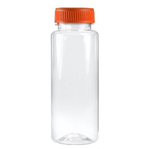 Flacoane 250ml, pet transparent, rotunde, capac portocaliu F38mm, ambalate in cutie de carton, 150 buc/set