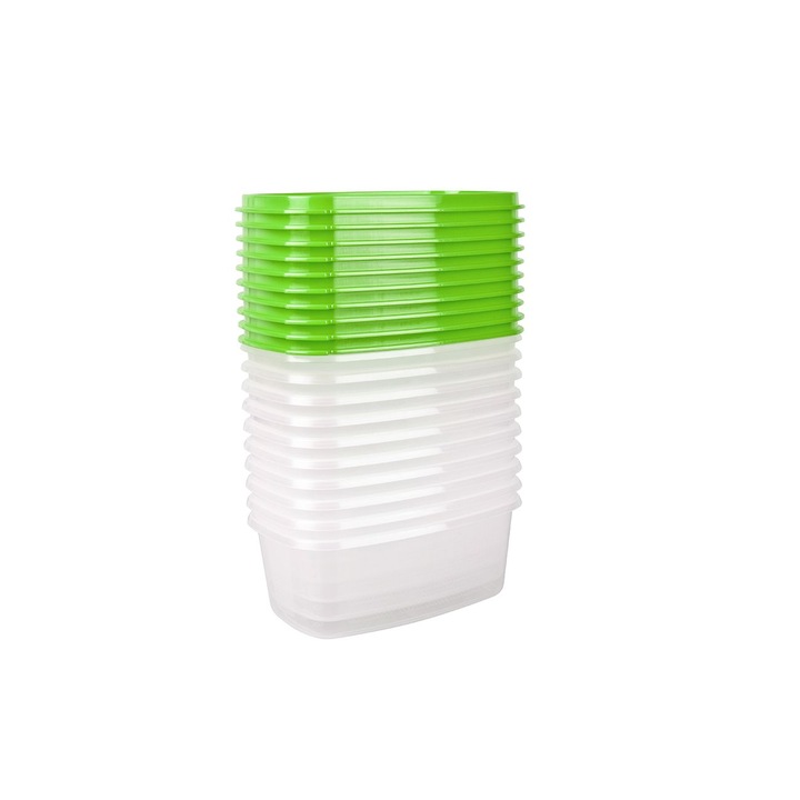 Set 10 cutii alimente, dreptunghiulare, 800 ml, Food, verzi