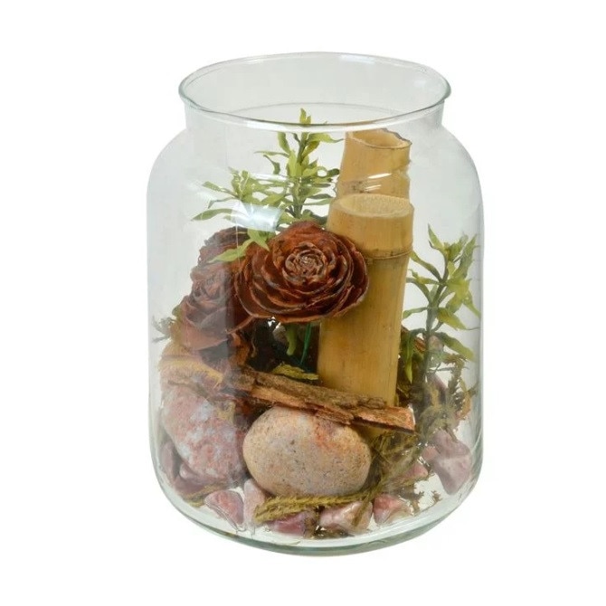 juice nothing jog Aranjament ornamental in vaza din sticla cu plante artificiale, flori  uscate, lemn, pietre de decor - eMAG.ro