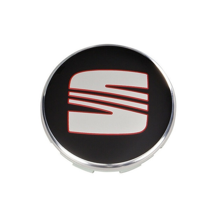 Set 2 capacele roti 63mm negru-rosu, Seat Leon/Ibiza/Exeo, pentru jante aliaj