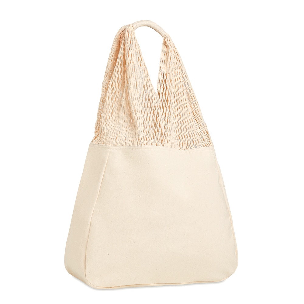 Geanta de plaja din bumbac cu manere lungi, bej