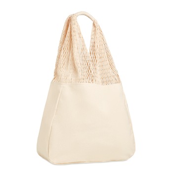 Geanta de plaja din bumbac cu manere lungi, bej Geanta de plaja din bumbac cu manere lungi, bej