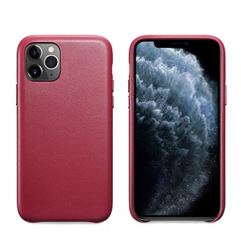 Husa iPhone 11 Pro, iCarer, slim din piele naturala, protectie butoane, back cover, culoare Rosu