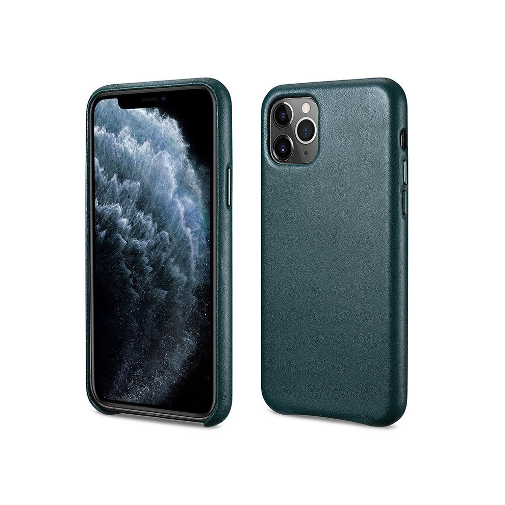 Husa iPhone 11 Pro, iCarer, slim din piele naturala, protectie butoane, back cover, culoare Olive green