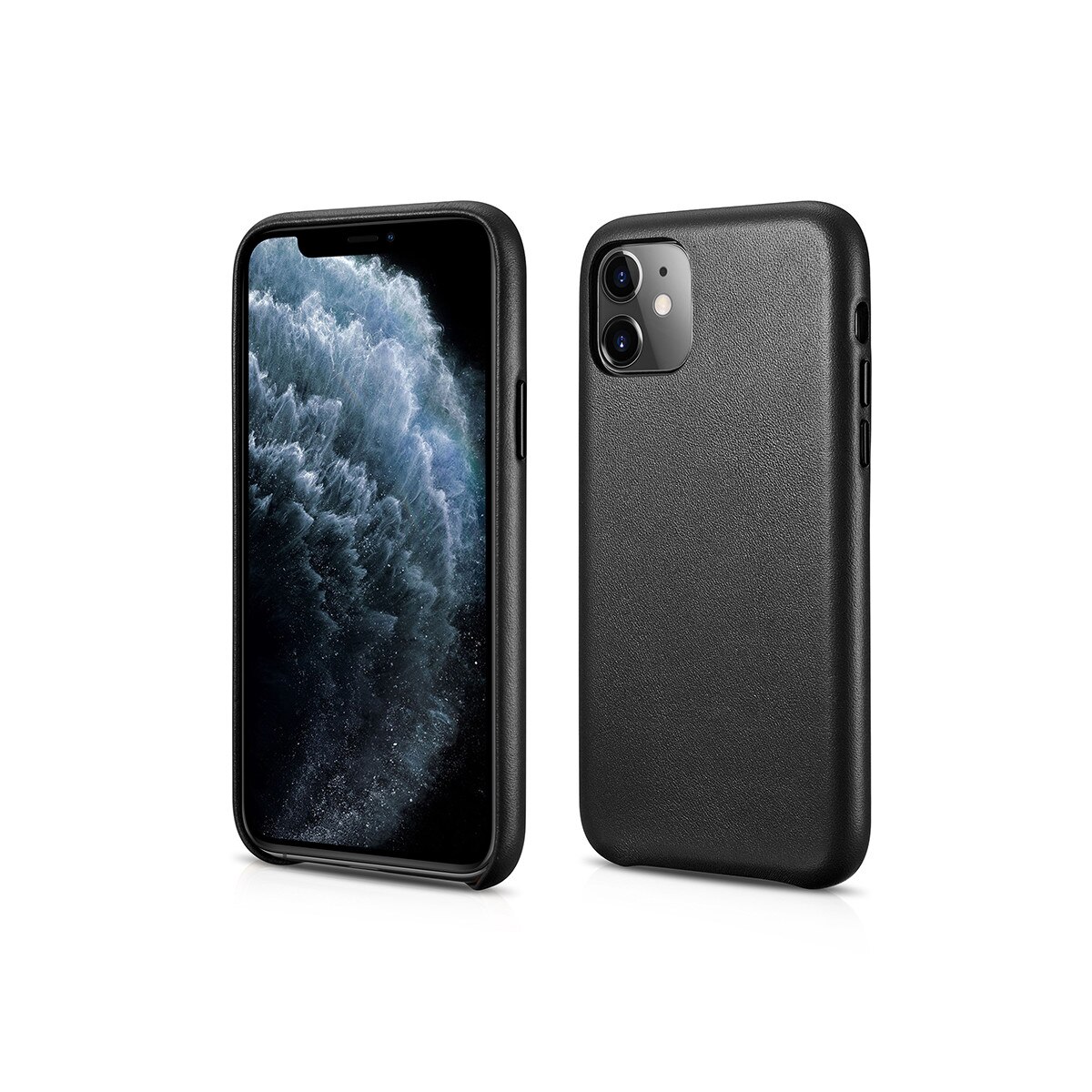 Husa iPhone 11, iCarer, slim din piele naturala, protectie butoane, back cover, culoare Negru