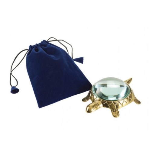 Lupa de birou , cadru din alama, model broscuta, husa textila, D 10cm