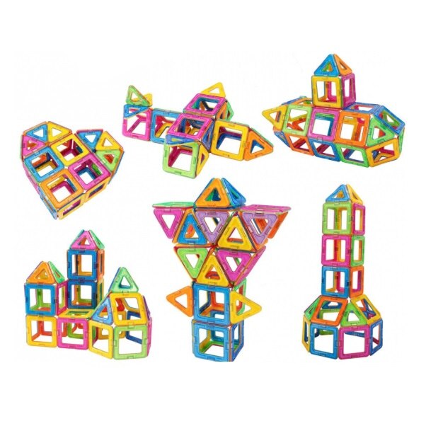 Set de constructie, MalPlay, Magnetic Tiles, 106 piese 3D, Multicolor