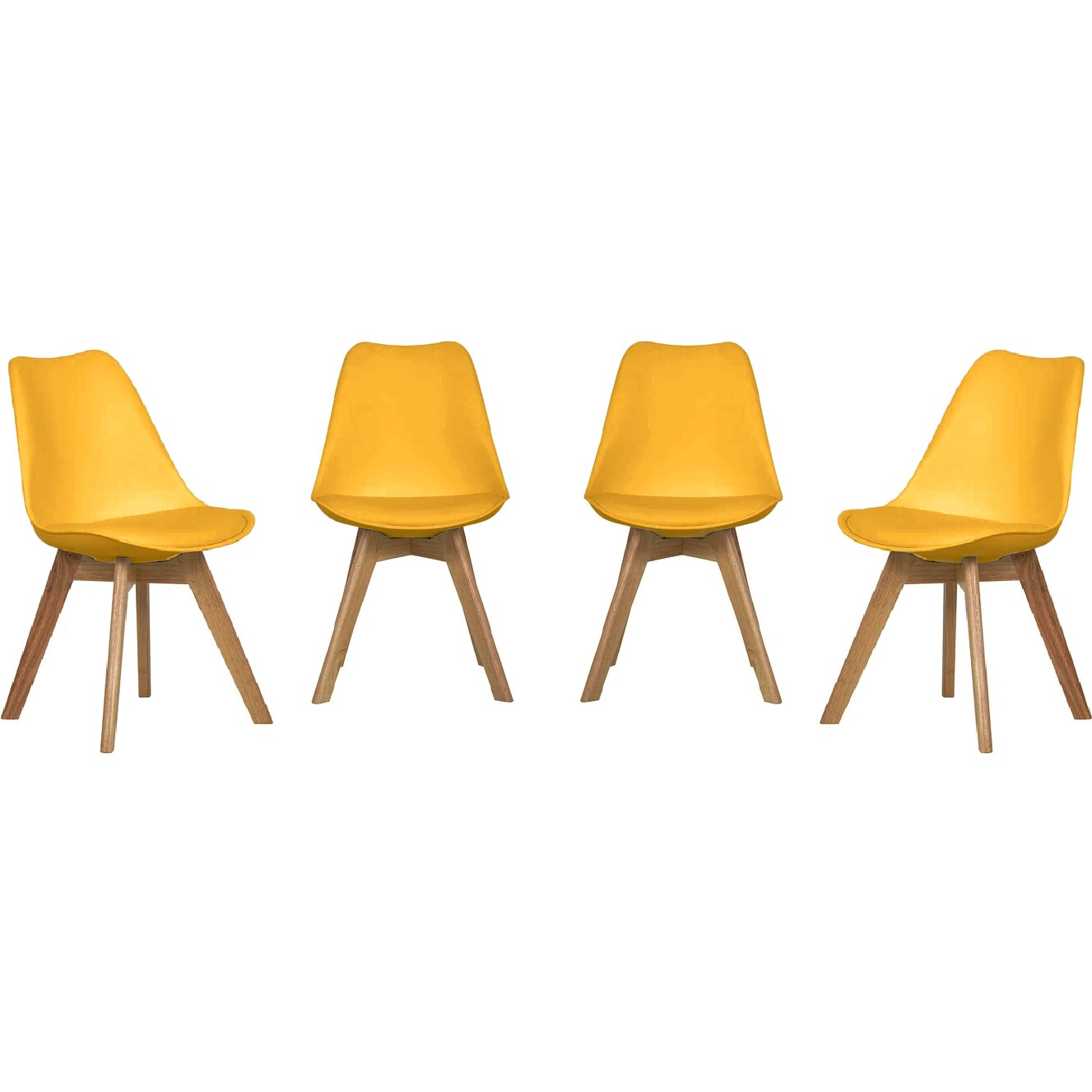 Set 4 scaune dining / bucatarie Kring Havana, lemn/PP, perna sezut, Galben mustar