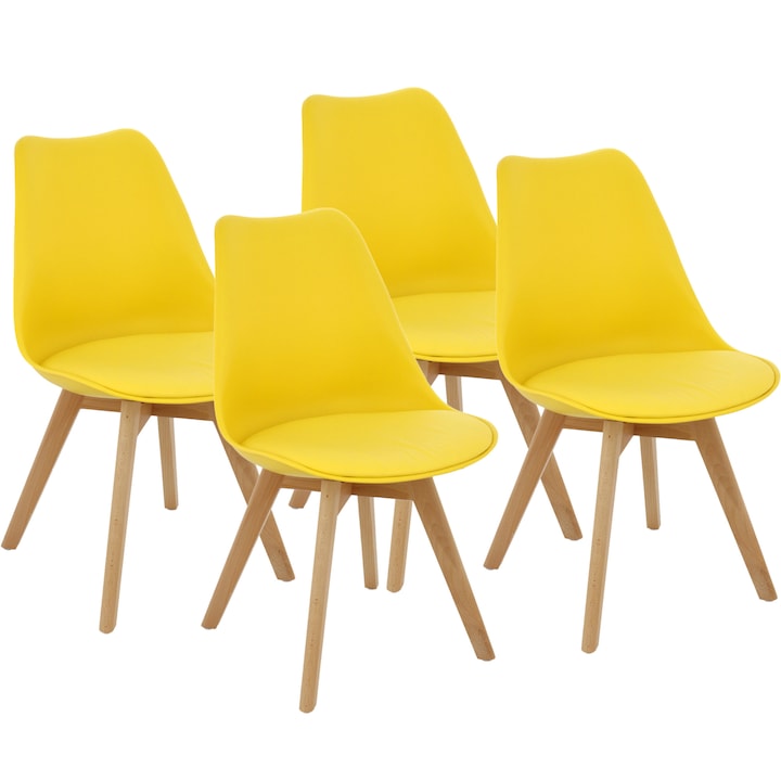 Комплект 4 стола Kring Havana, Полипропилен/Дърво, Жълт