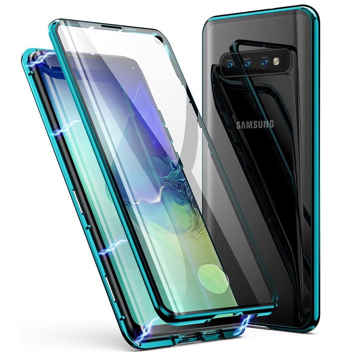 Husa Magnetic Glass 360° (sticla fata + spate) pentru Samsung Galaxy S10, Verde