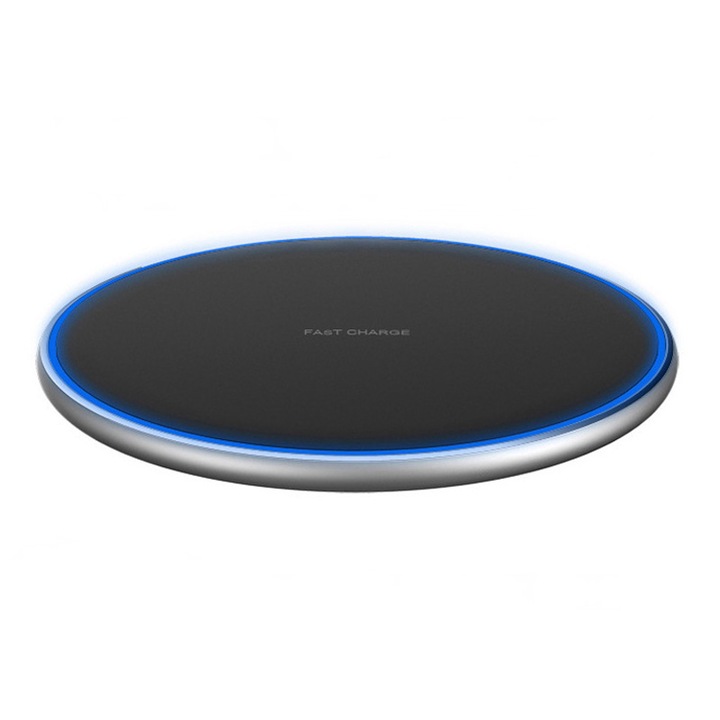Gyorstöltés vezeték nélküli töltő, Pad QI, Drop and Charge, gyors vezeték nélküli töltés mobiltelefonokhoz, FEKETE