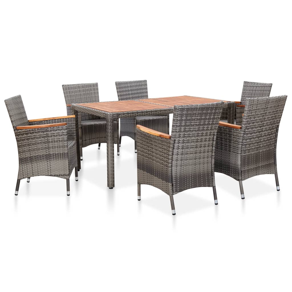 Set mobila gradina cu 7 piese vidaXL, Ratan si lemn de acacia, 150 x 90 x 75 cm Gri