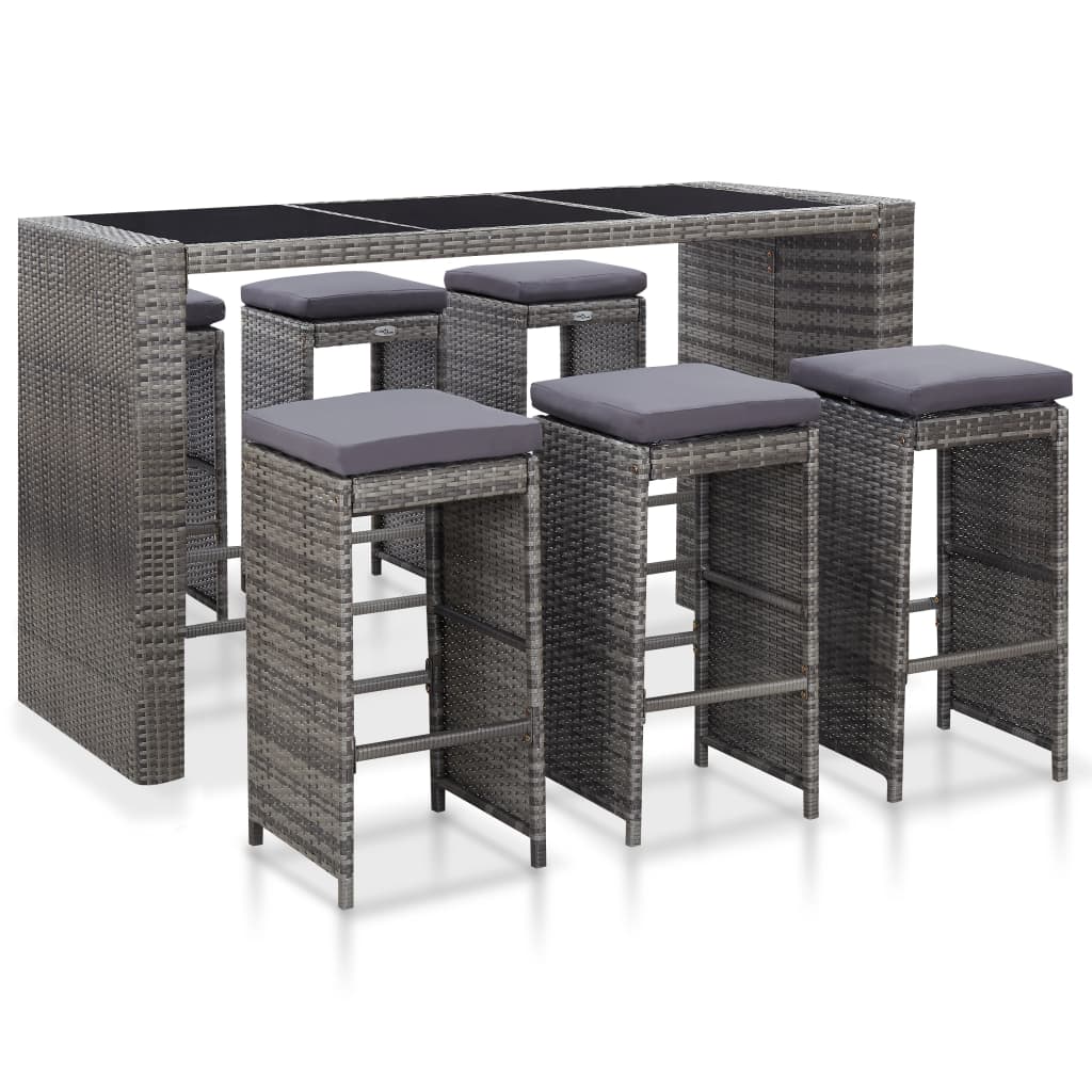 Set mobila gradina cu 7 piese vidaXL, Ratan, 185 x 80 x 110 cm Gri