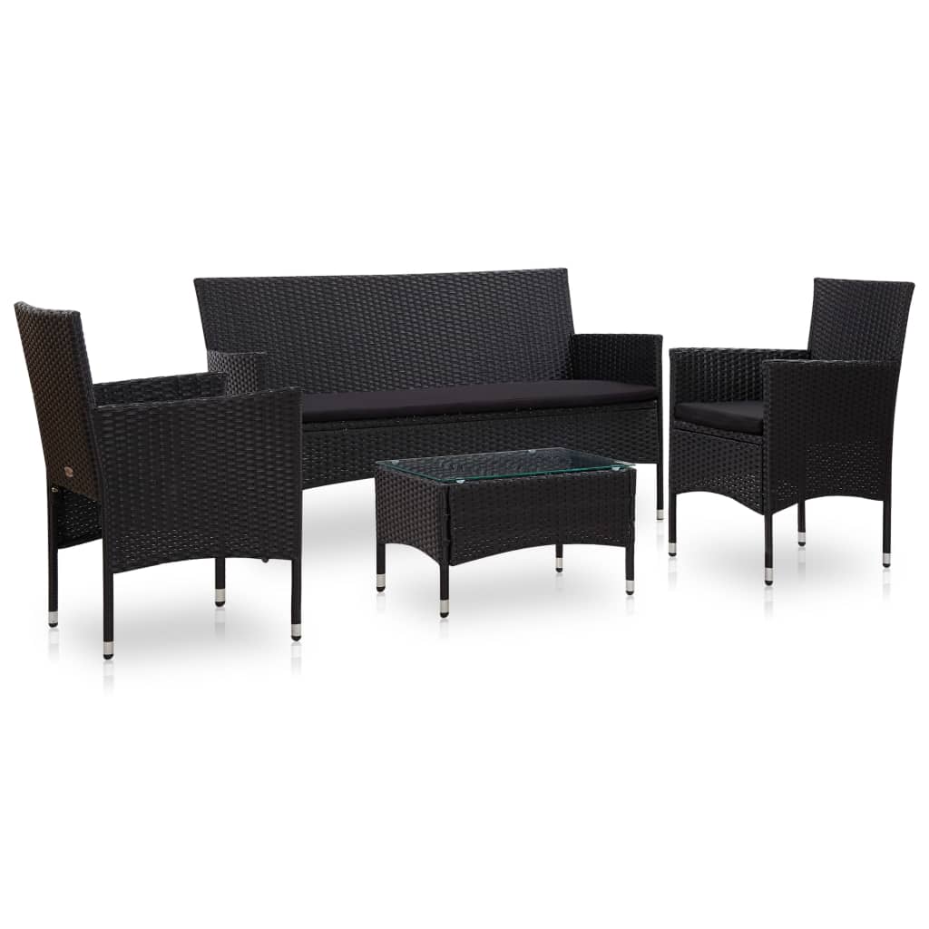 Set mobilier de gradina 4 piese, vidaXL, Poliratan, 155 x 58 x 81 cm, Negru