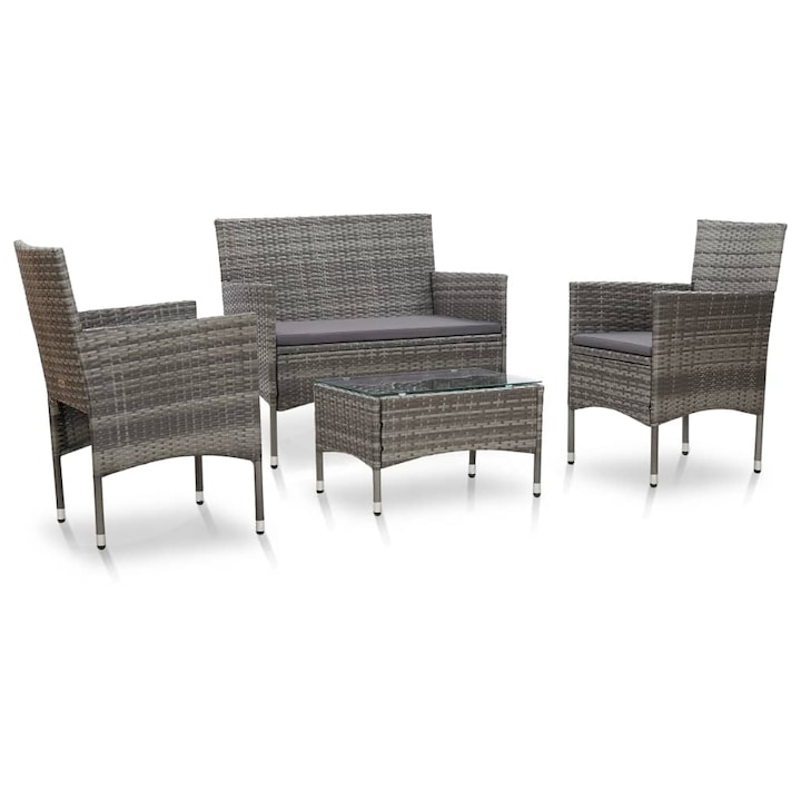 Комплект градински мебели vidaXL, 4 части , ратан, 103 х 58 х 81 см, сив