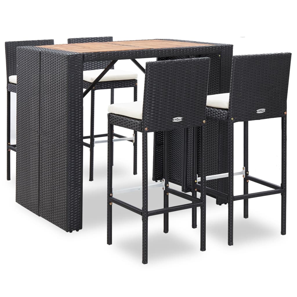 Set mobila gradina cu 5 piese vidaXL, Ratan si lemn de acacia, 120 x 80 x 110 cm Negru