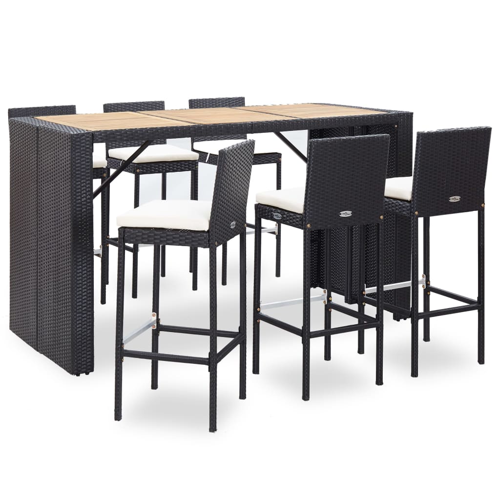 Set mobilier gradina cu 7 piese vidaXL, Ratan si lemn de acacia, 185 x 80 x 110 cm Negru