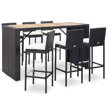 Set mobilier gradina cu 7 piese vidaXL, Ratan si lemn de acacia, 185 x 80 x 110 cm Negru Set mobilier gradina cu 7 piese vidaXL, Ratan si lemn de acacia, 185 x 80 x 110 cm Negru
