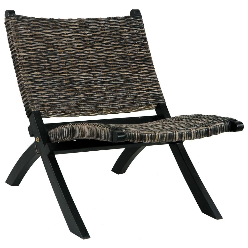 Scaun relaxant, vidaXL, Ratan kubu/lemn mahon, 60 x 77 x 70 cm, Negru