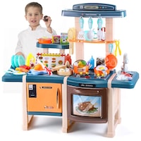 bucatarie dubla completa multifunctionala quotisp happy chef kitchenquot chiuveta cu circuit de apa masina de spalat vase cuptor oala sub presiune ustensile produse legume lumini si sunete 42 piese albastru imagen 7_0_
0