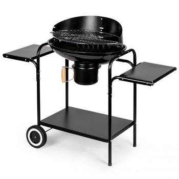 Gratar Rotund cu Rafturi Laterale si suport pentru cenusa, 108 x 82, negru Gratar Rotund cu Rafturi Laterale si suport pentru cenusa, 108 x 82, negru