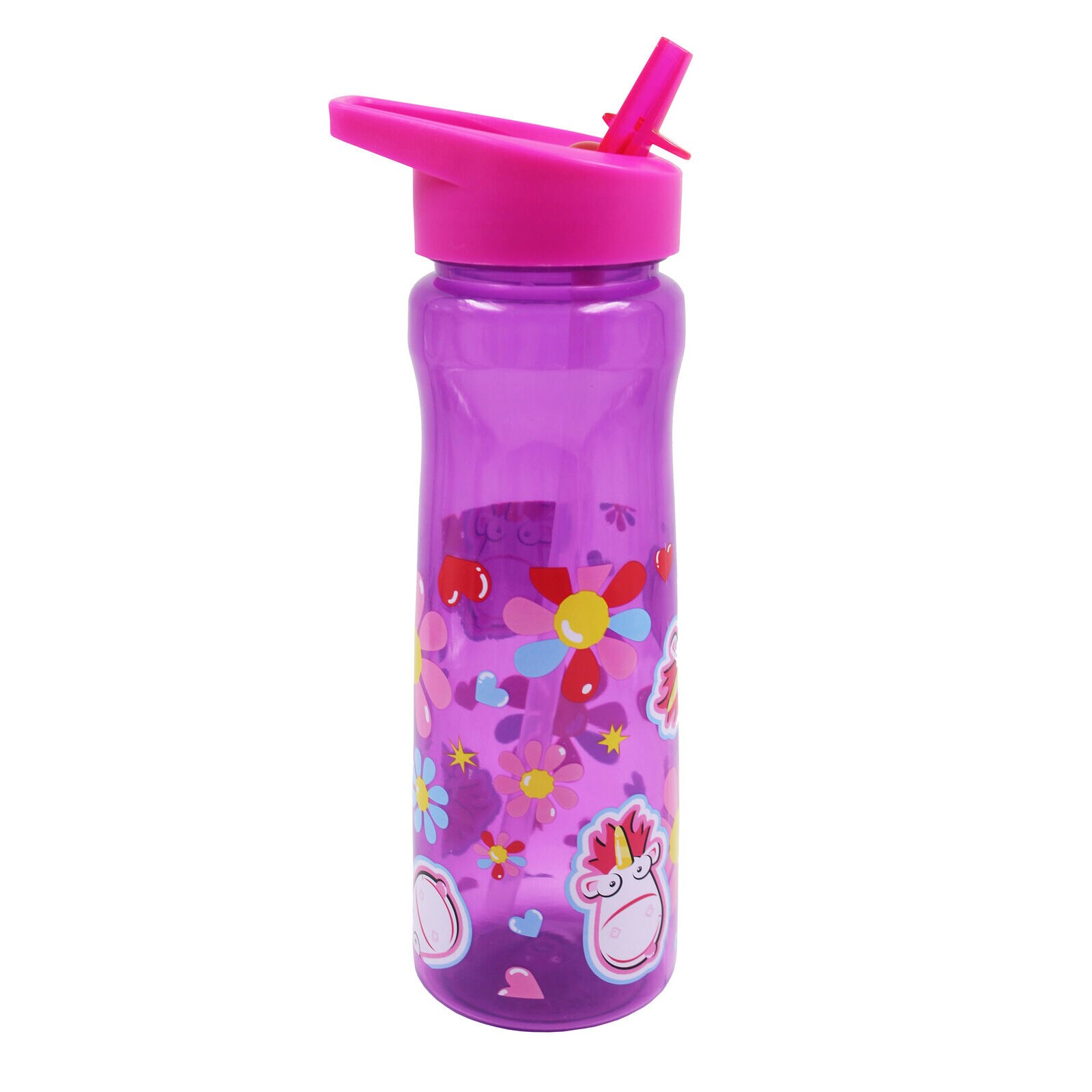 Sticla pentru copii Fluffy Unicorn cu pai si capac, 600 ml