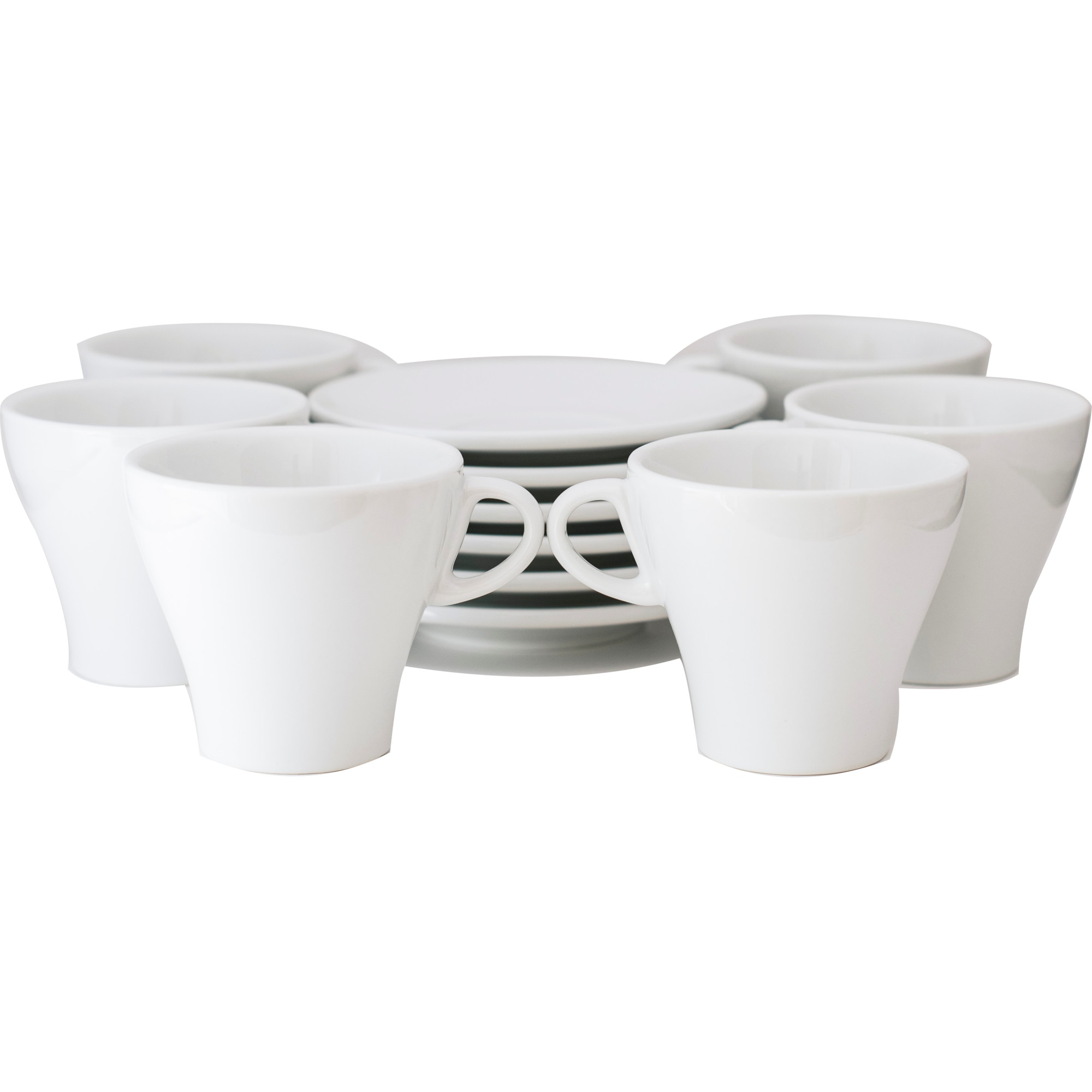 Set cesti latte 300 ml, alb lucios, 6 cesti si 6 farfurioare, model TORINO