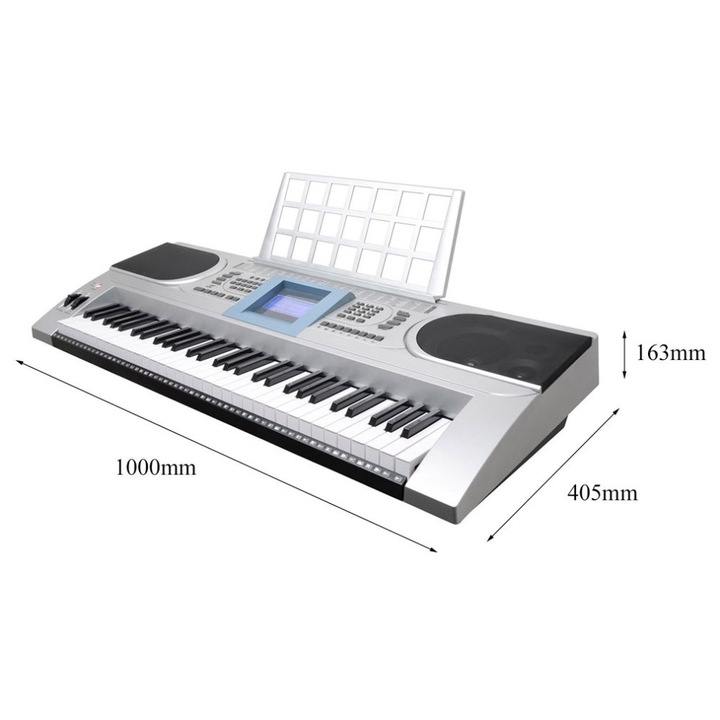 Orga electronica elSales ELS-920 cu afisaj LCD , 100 voci , 100 ritmuri , 8 percutii , 6 melodii demo , suport partituri inclus , argintiu