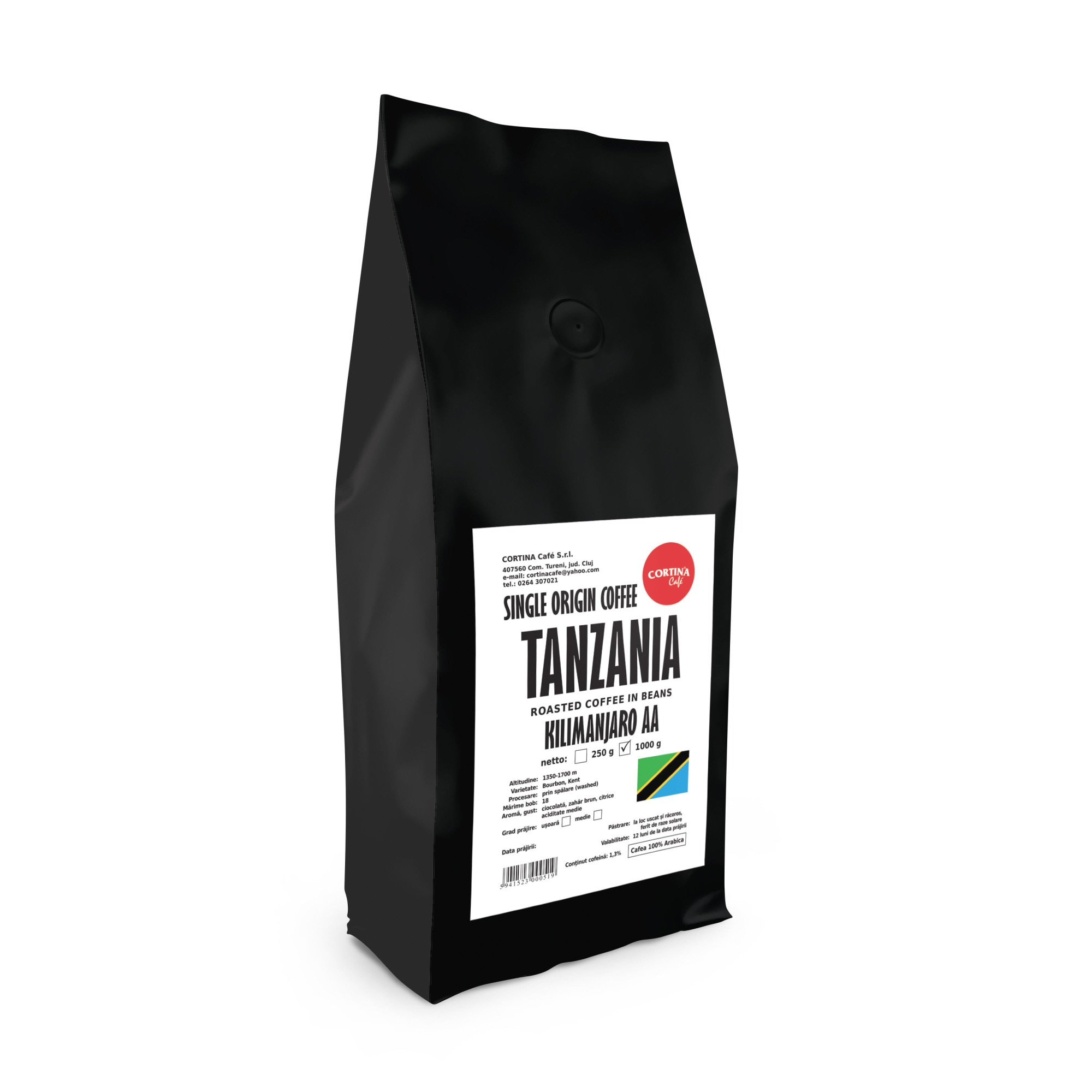 Cafea boabe 100 % Arabica, Cortina Cafe, single origin Tanzania Kilimajaro 1 kg