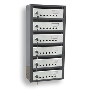 Cutie postala colectiva Modul 6 bicolora gri inchis / gri deschis 300x150x620mm Cutie postala colectiva Modul 6 bicolora gri inchis / gri deschis 300x150x620mm