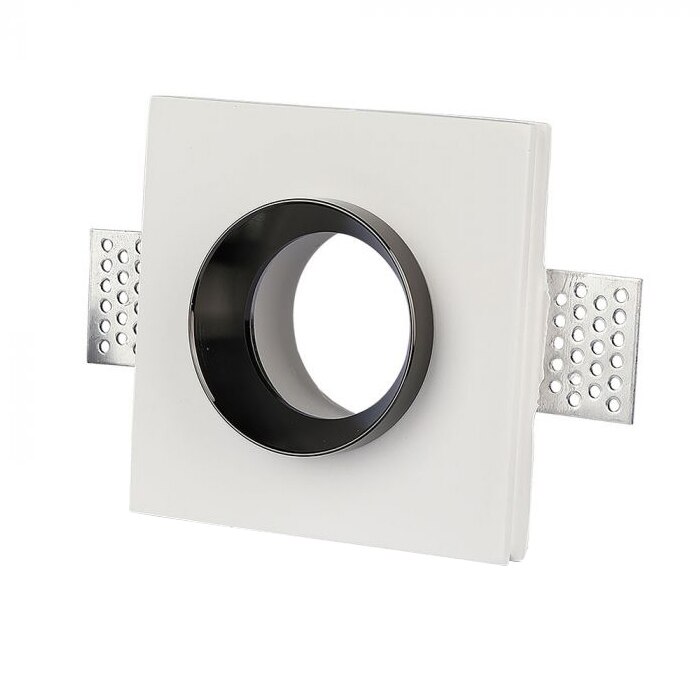 Corp spot V-TAC GU10 gips patrat, detaliu crom 100x100 mm, alb