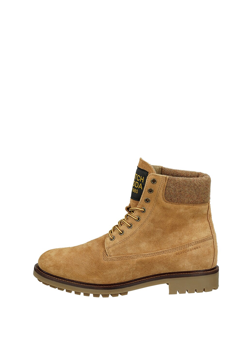 Scotch & Soda, Ghete din piele intoarsa cu logo, Maro camel, 45