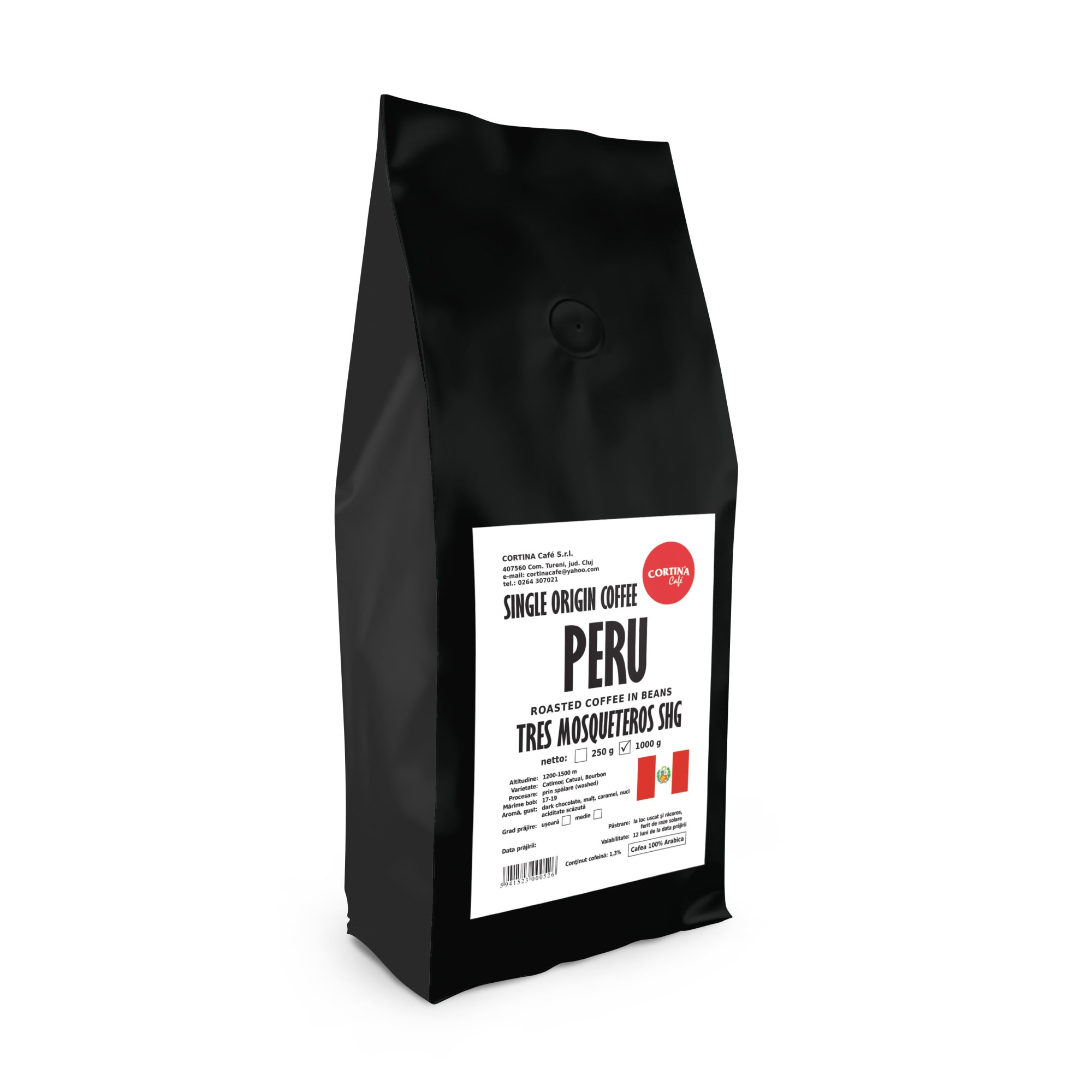 Cafea boabe 100 % Arabica, Cortina Cafe, single origin Peru Tres Mosqueteros, 1 Kg