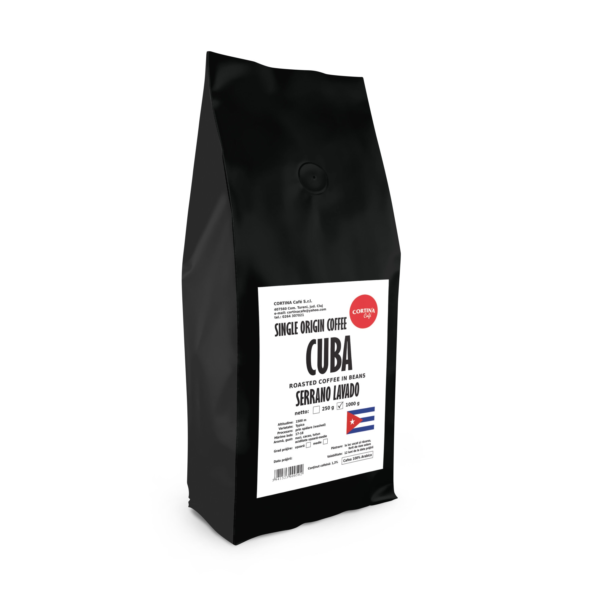 Cafea boabe 100 % Arabica, Cortina Cafe, single origin Cuba Serrano Lavado, 1 Kg