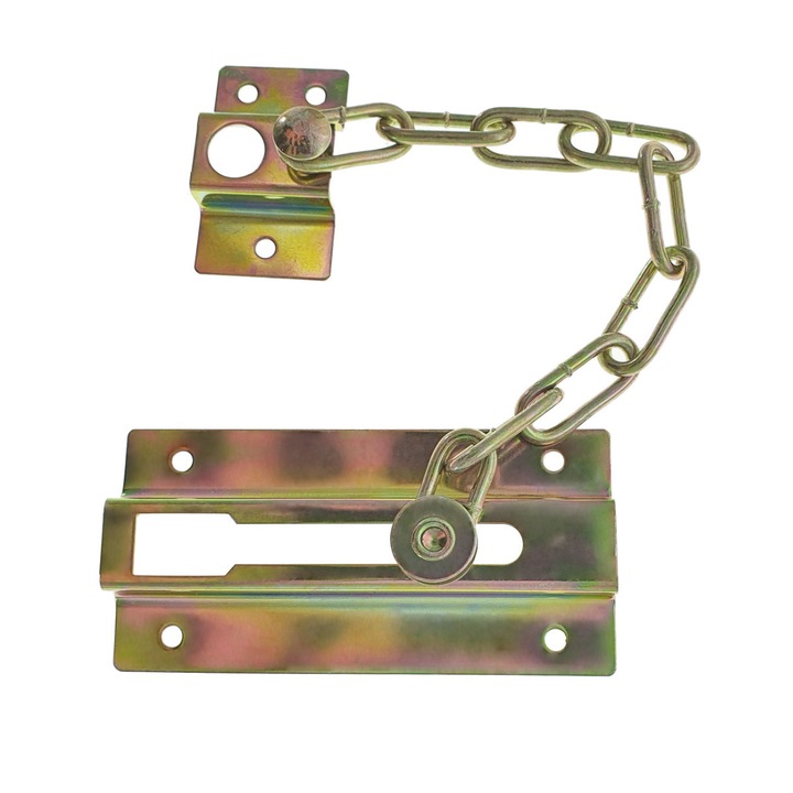 Lant de siguranta pentru usa de intrare, blocare si intredeschidere, 86x43mm, lungime lant 180mm, auriu Alama 43 mm