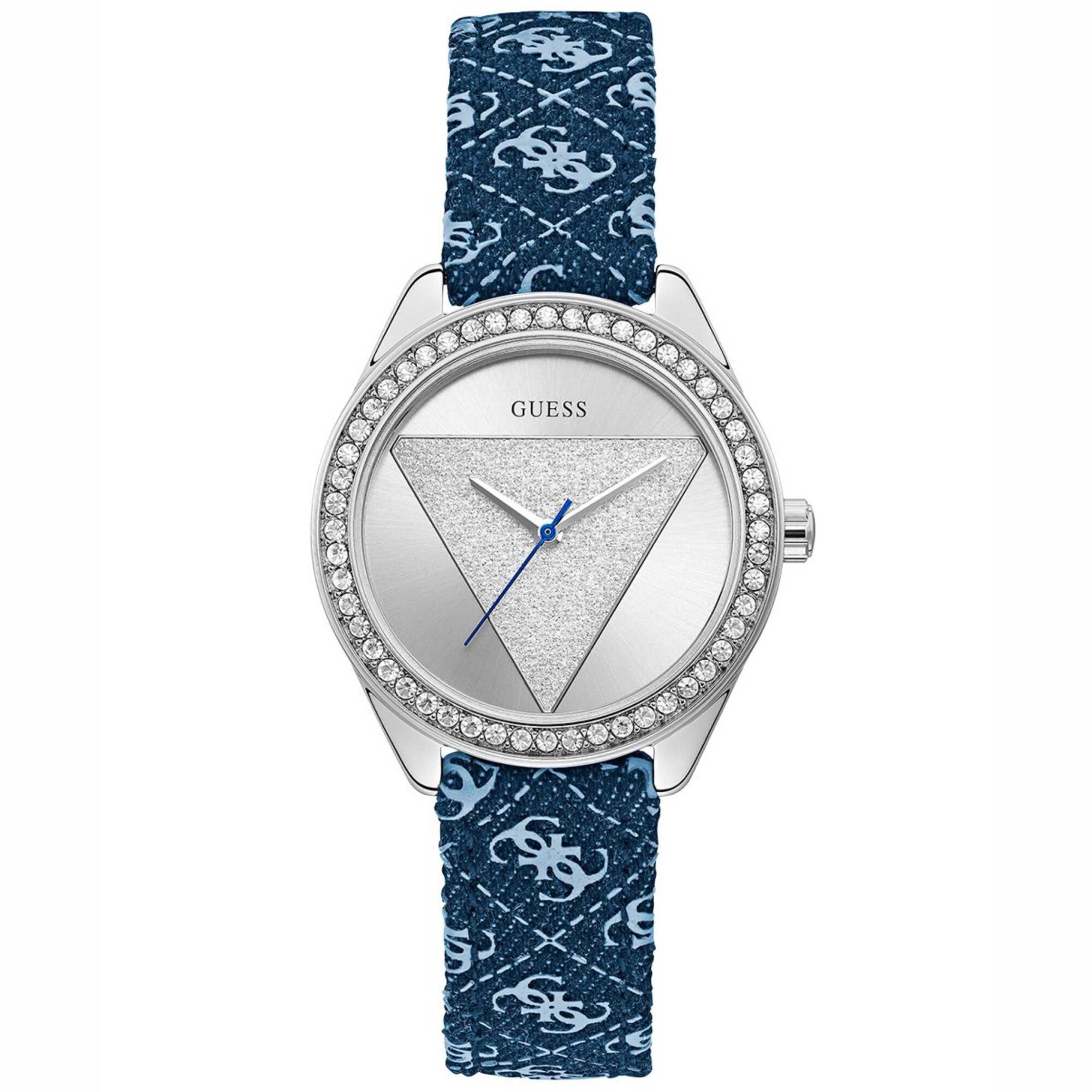 Ceas de dama Guess Tri Glitz albastru-argintiu W0884L10-U10