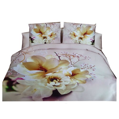 Lenjerie 3D pentru pat dublu 4 Piese Milano Home Collection,Microfibra Floral Galben MC-1119